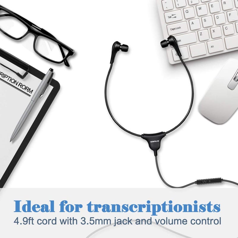 SIMOLIO Stereo Headset with Mic, Light Weight Stethoscope Transcription Headset with Volume Control and Soft Memory Foam Ear-Tips, 4.9FT Audio Cord, 3.5mm Plug Wired PC Headphones, SM-901M - Image 5